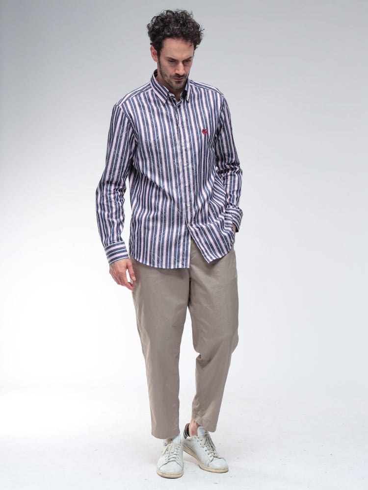 ETRO (エトロ) ストライプ×ペイズリー ボタンダウン 長袖 シャツ 