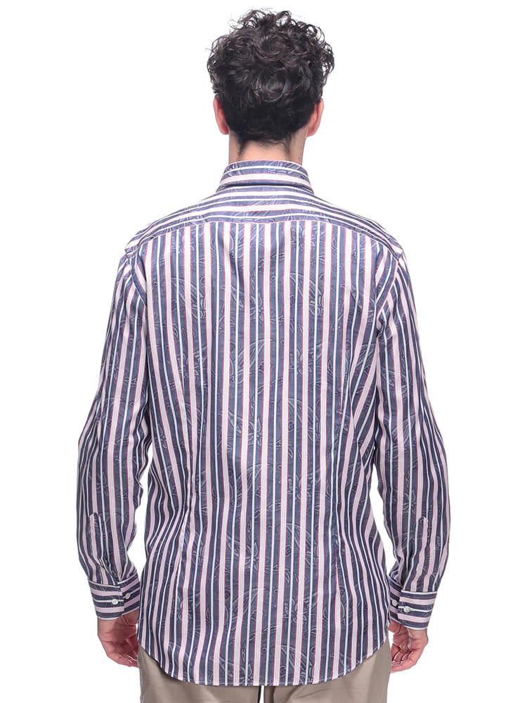 ETRO (エトロ) ストライプ×ペイズリー ボタンダウン 長袖 シャツ 