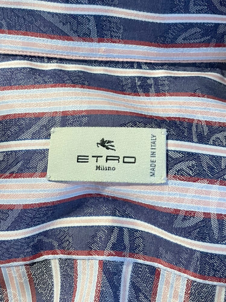 ETRO (エトロ) ストライプ×ペイズリー ボタンダウン 長袖 シャツ 