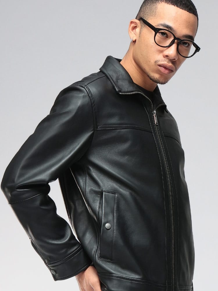HUGO BOSS (ヒューゴボス) ナッパレザー フルジップ スタンドカラー 