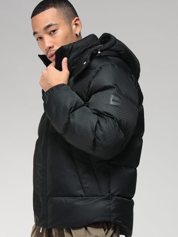 HUGO BOSS (ヒューゴボス) 総柄 BBモノグラム フード着脱 フルジップ 中綿 ジャケット HB50548727 メンズ