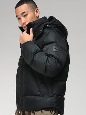 HUGO BOSS (ヒューゴボス) 総柄 BBモノグラム フード着脱 フルジップ 中綿 ジャケット HB50548727 メンズ