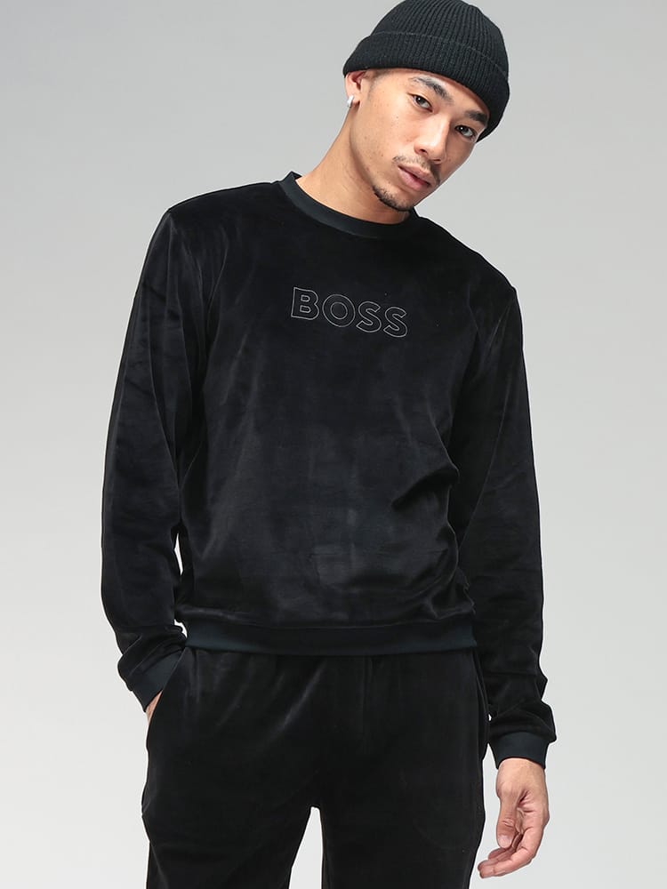 HUGO BOSS (ヒューゴボス) フロント ロゴ ベロア調 クルーネック トレーナー プルオーバー HBU50550636 メンズ