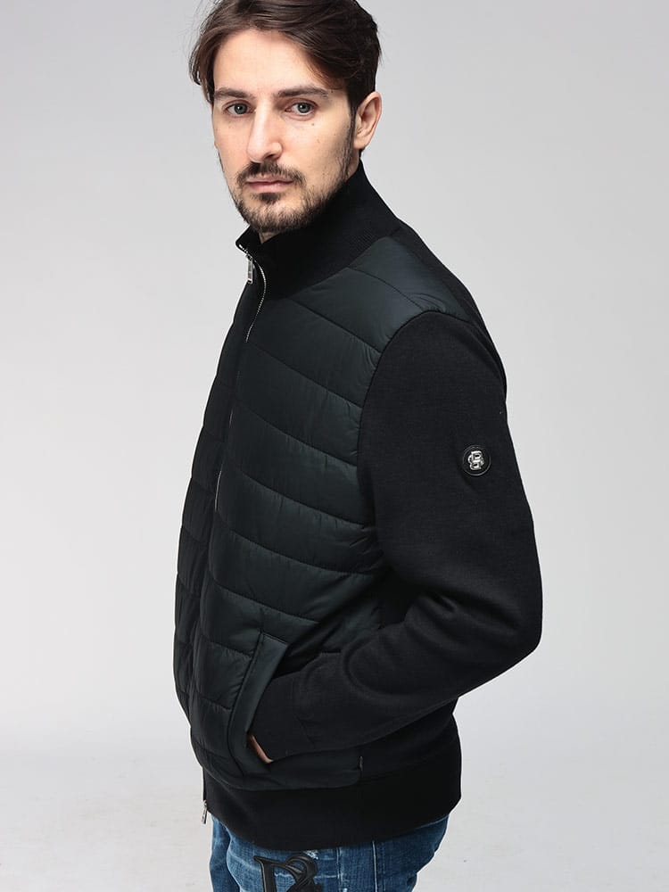 HUGO BOSS (ヒューゴボス) ロゴ ニット 切り替え フルジップ 中綿 