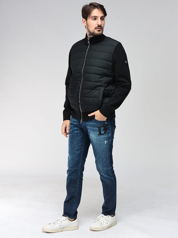 HUGO BOSS (ヒューゴボス) ロゴ ニット 切り替え フルジップ 中綿 
