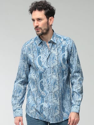 ETRO (エトロ) メンズ シャツ 長袖 ペイズリー柄 ストレッチ コットン カジュアル シャツ ETMRIB199SAEF9