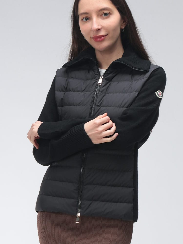 MONCLER (モンクレール) レディース ジャケット ロゴ フロントダウン ニット切り替え フルジップ ニットジャケット MCL9B00020M1131