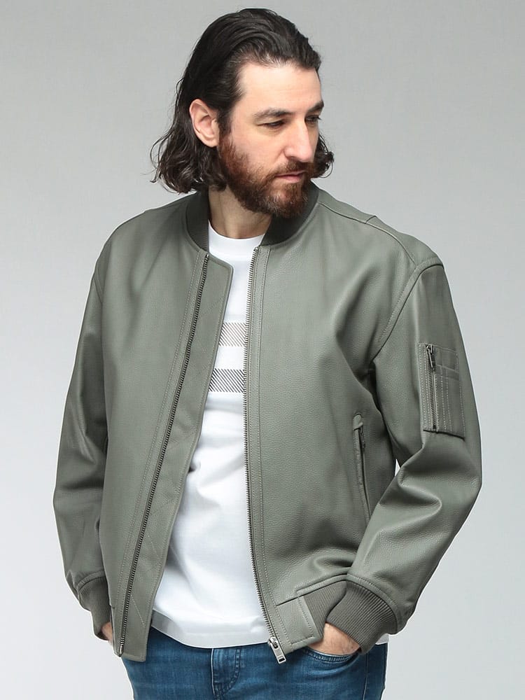 HUGO BOSS (ヒューゴボス) メンズ ボンバージャケット レザー フルジップ ボンバージャケット HBO50552151