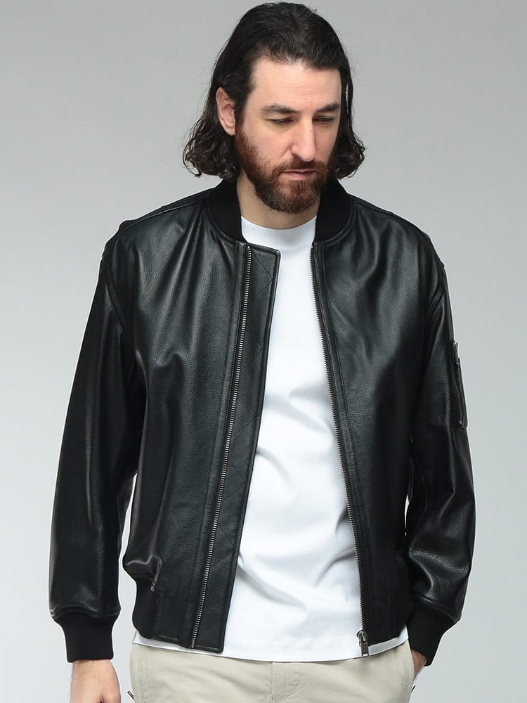 HUGO BOSS (ヒューゴボス) メンズ ボンバージャケット レザー フルジップ ボンバージャケット HBO50552151