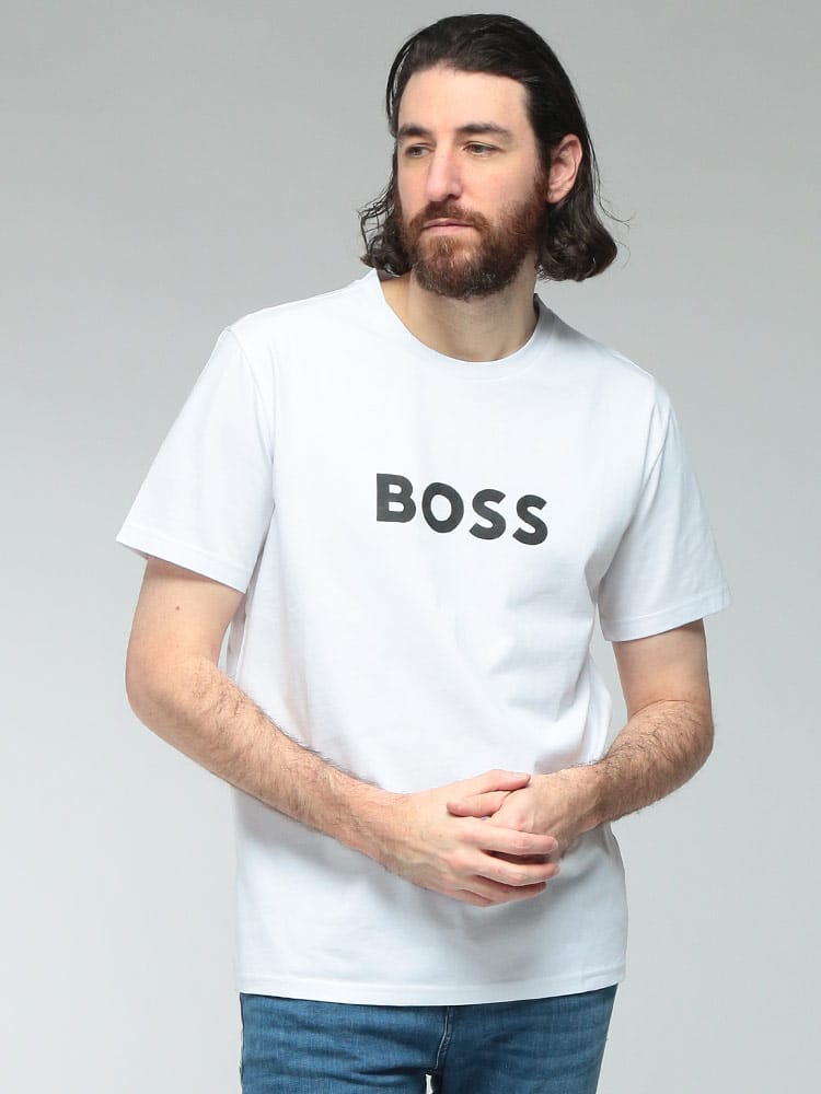 HUGO BOSS (ヒューゴボス) メンズ Tシャツ 半袖 ロゴ プリント コットン クルーネック カットソー HBU50491706