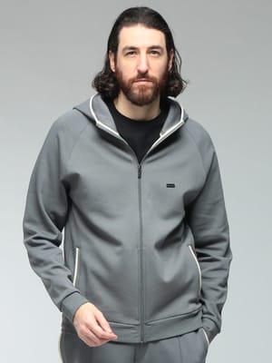 HUGO BOSS (ヒューゴボス) メンズ パーカー 長袖 ロゴ プレート トリムデザイン フルジップ ジャージ パーカー HBU50557206