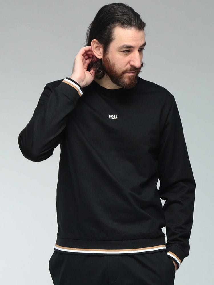 HUGO BOSS (ヒューゴボス) メンズ Tシャツ 長袖 ロゴ リブライン クルーネック カットソー ロンT HBU50554836