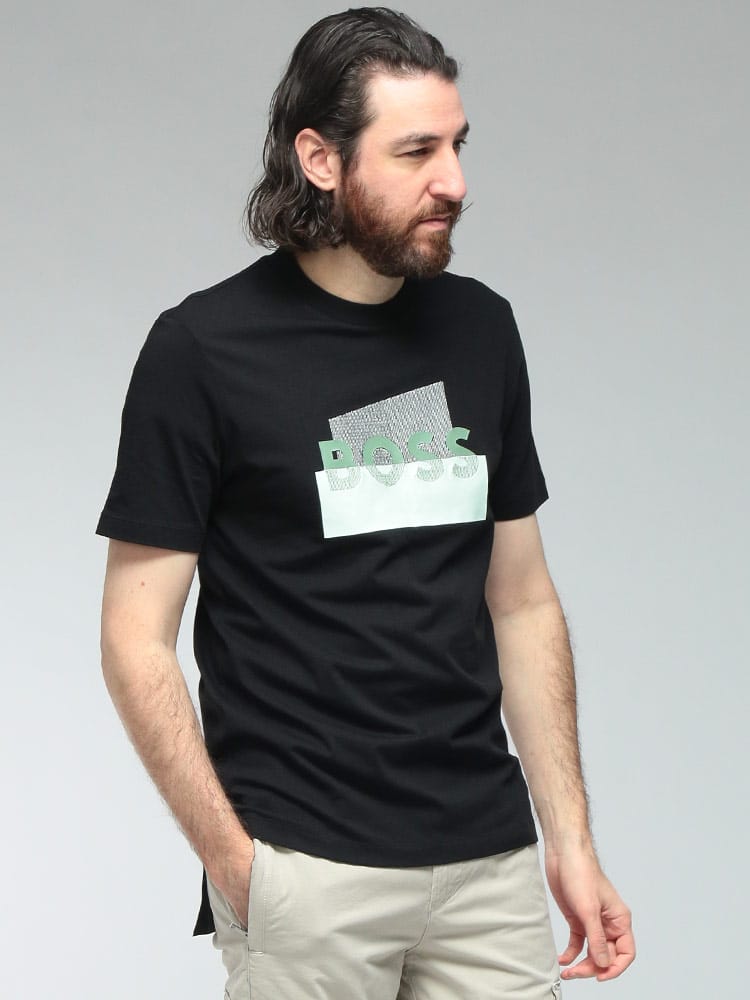 HUGO BOSS (ヒューゴボス) メンズ Tシャツ 半袖 フロント ロゴ クルーネック カットソー HB50555799