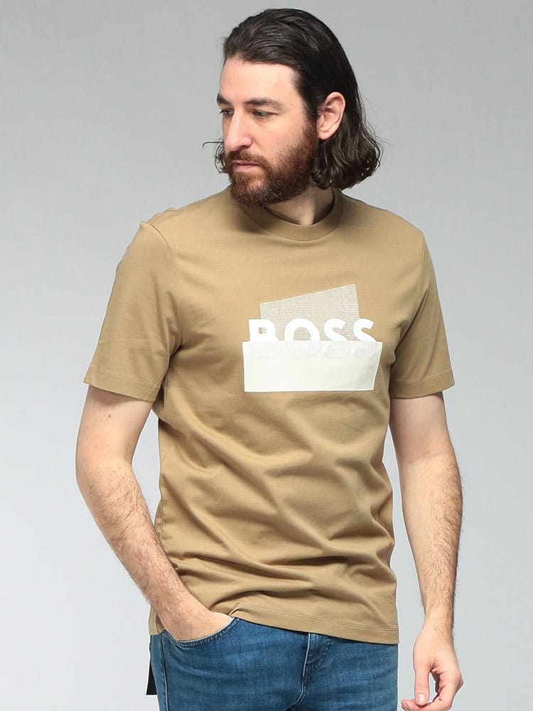 HUGO BOSS (ヒューゴボス) メンズ Tシャツ 半袖 フロント ロゴ クルーネック カットソー HB50555799