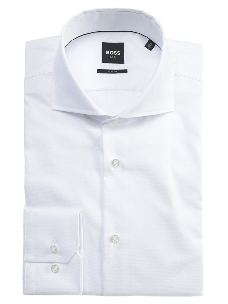 HUGO BOSS (ヒューゴボス) メンズ ドレスシャツ 長袖 ホリゾンタルカラー 織柄 ビジネス シャツ SLIMFIT スリムフィット HB50555995