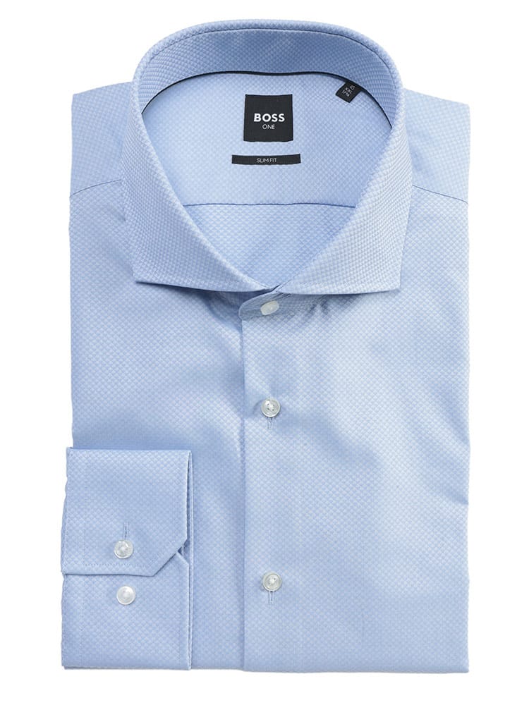 HUGO BOSS (ヒューゴボス) メンズ ドレスシャツ 長袖 ホリゾンタルカラー 織柄 ビジネス シャツ SLIMFIT スリムフィット HB50555995