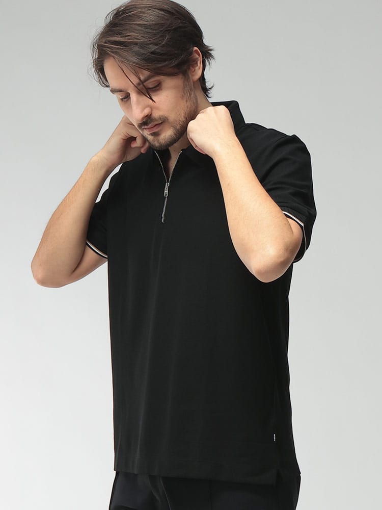 HUGO BOSS (ヒューゴボス) メンズ ポロシャツ 半袖 ストライプライン ハーフジップ カットソー HB50555108