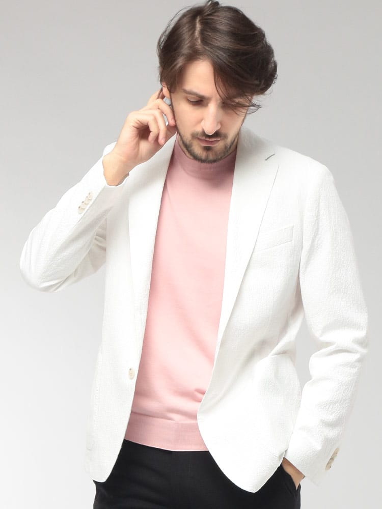 HUGO BOSS (ヒューゴボス) メンズ ジャケット シアサッカー シングル 2ツ釦 テーラード HBHANRY10279134