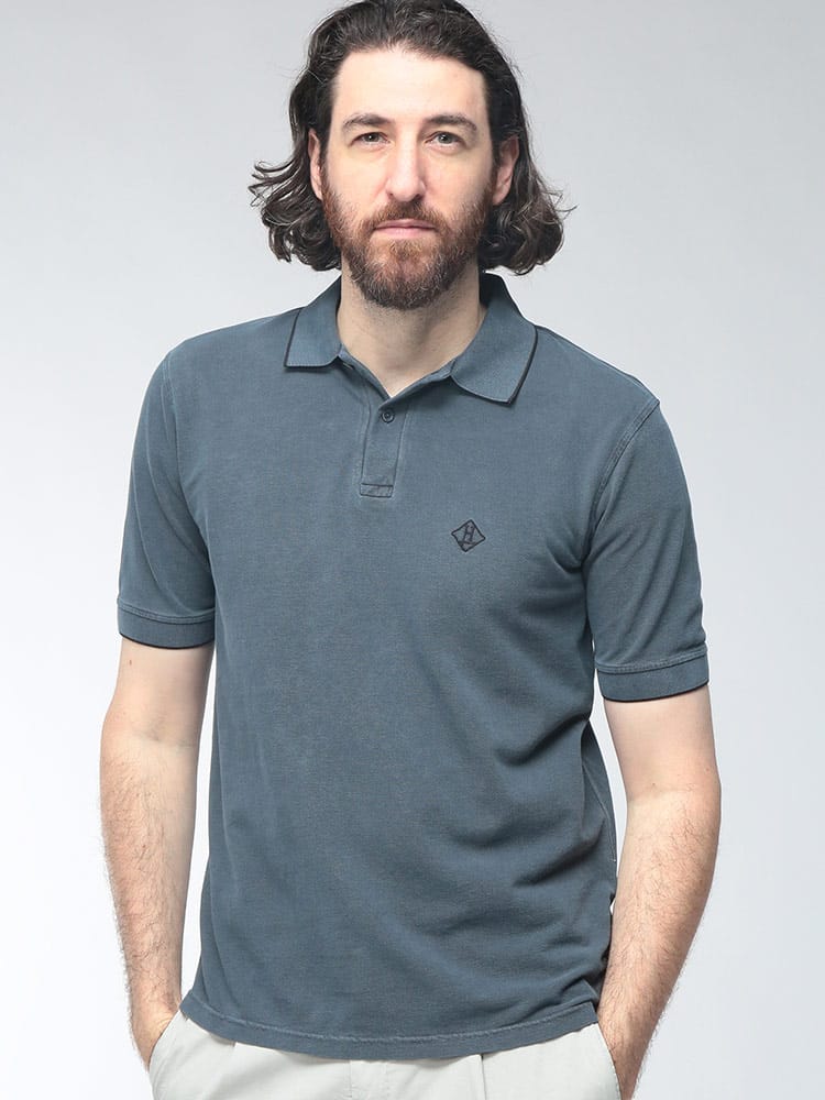 HERNO (ヘルノ) メンズ ポロシャツ 半袖 ワンポイント刺繍 PIGMENT DYE PIQUE HRJPL00134U