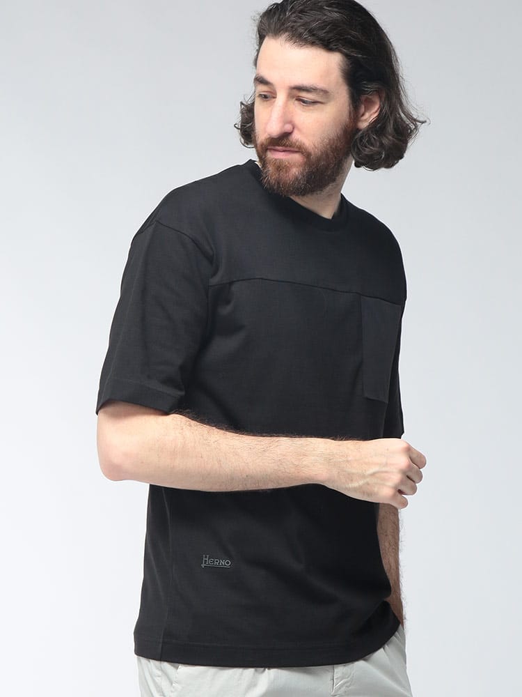 HERNO (ヘルノ) メンズ Tシャツ 半袖 アシンメトリー切替 胸ポケット 