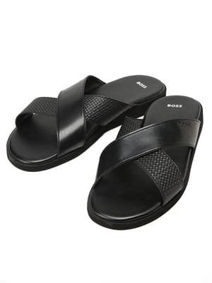 HUGO BOSS (ヒューゴボス) メンズ サンダル 合成皮革 スライドサンダル プレーン＆パターンストラップ HB50563155