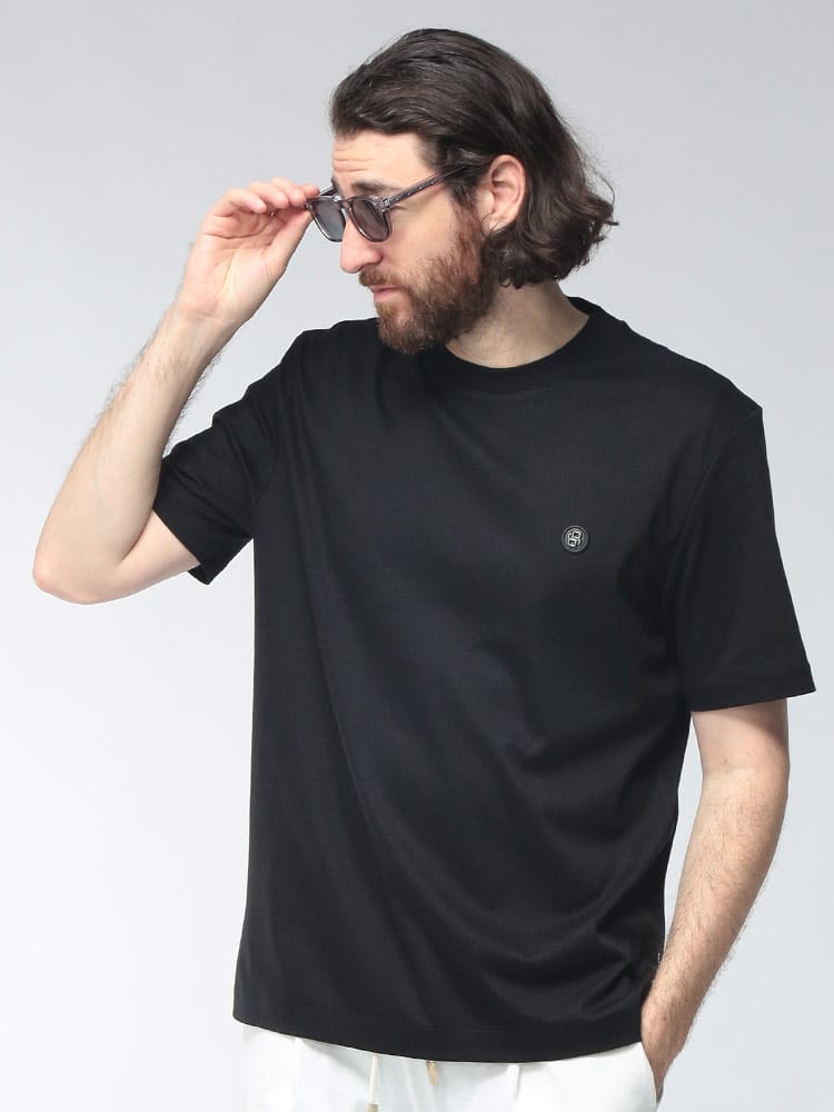 HUGO BOSS (ヒューゴボス) メンズ Tシャツ 半袖 ワンポイントロゴ シルケットコットン クルーネック HB50555844
