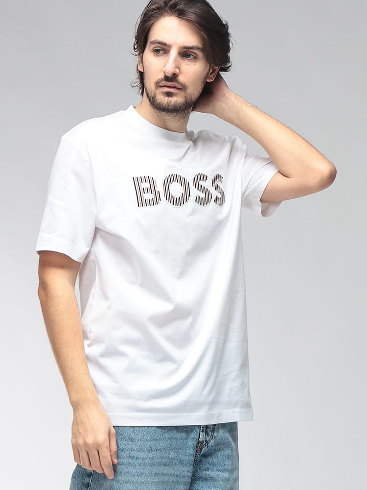 HUGO BOSS (ヒューゴボス) メンズ Tシャツ 半袖 ロゴ刺繍 クルーネック カットソー HB50560466