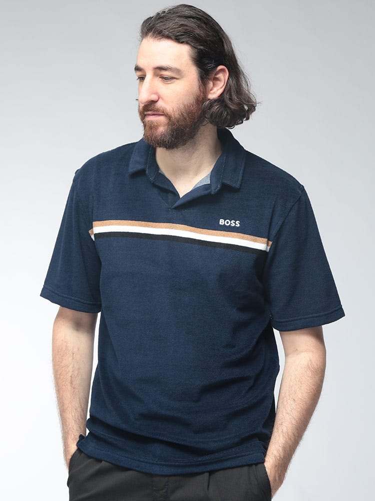 HUGO BOSS (ヒューゴボス) メンズ ポロシャツ 半袖 パイルポロ スキッパー ロゴ刺繍 ストレッチ HBU50561186