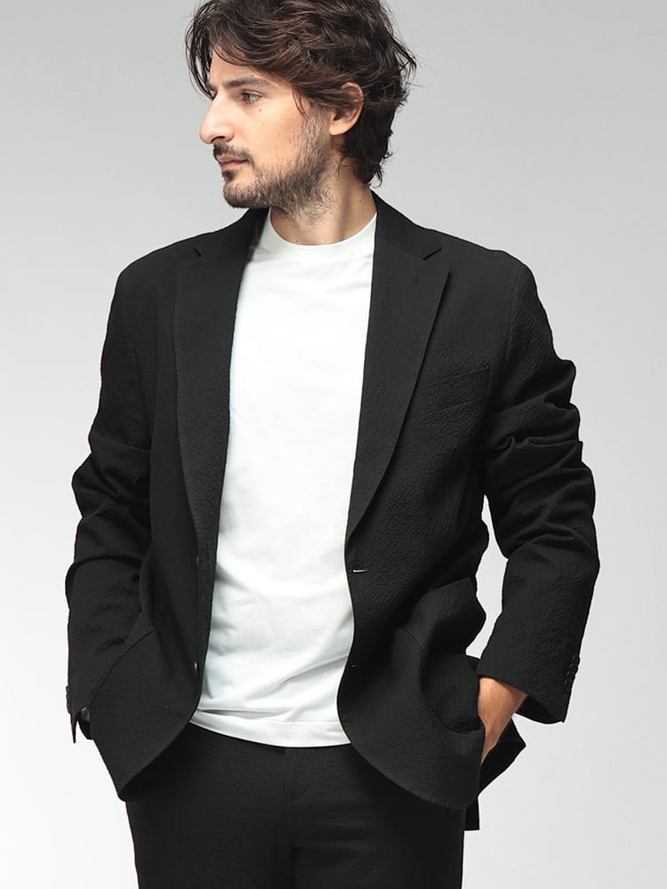 HUGO BOSS (ヒューゴボス) メンズ テーラードジャケット ストレッチ シアサッカー シングルジャケット HBHANRY10279134