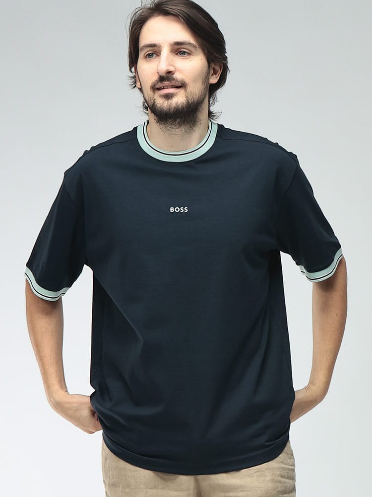 HUGO BOSS (ヒューゴボス) メンズ Tシャツ 半袖 コットン100％ ライントリム クルーネック カットソー HBO50561814