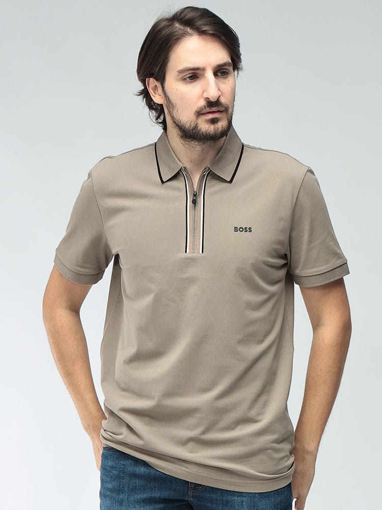 HUGO BOSS (ヒューゴボス) メンズ ポロシャツ 半袖 ミニ胸ロゴ ハーフジップ カジュアルシャツ HBG50555698