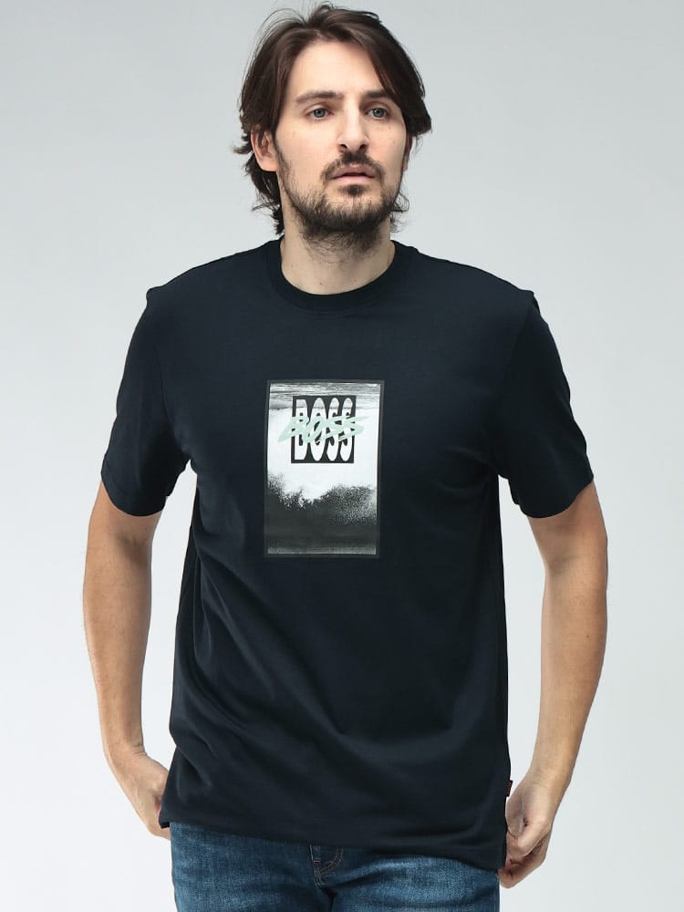 HUGO BOSS (ヒューゴボス) メンズ Tシャツ 半袖 コットン100％ プリントアートワーク クルーネック カットソー HBO50561846