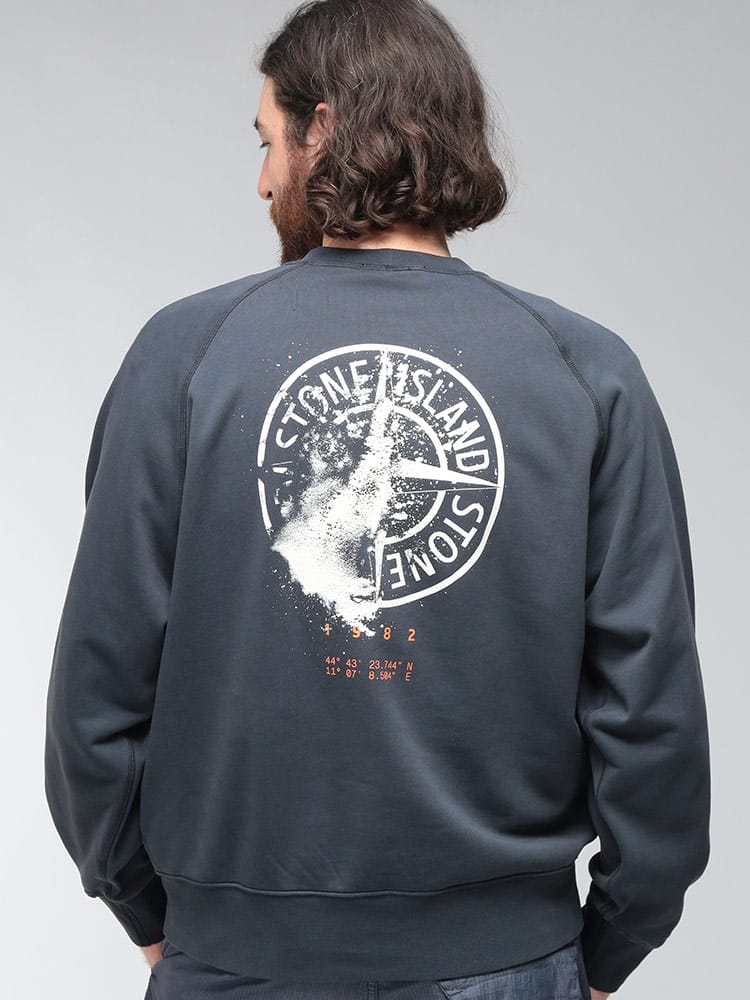 STONE ISLAND (ストーンアイランド) メンズ トレーナー 裏毛 ロゴ コンパスバックプリント クルーネック スウェットシャツ SI6100008S0466