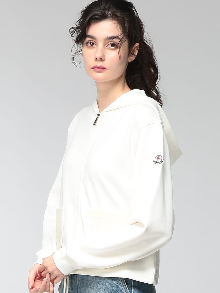 MONCLER (モンクレール) レディース パーカー フルジップ スウェットパーカー ウエストドローコード クロップド丈 MCL8G0000589A8F