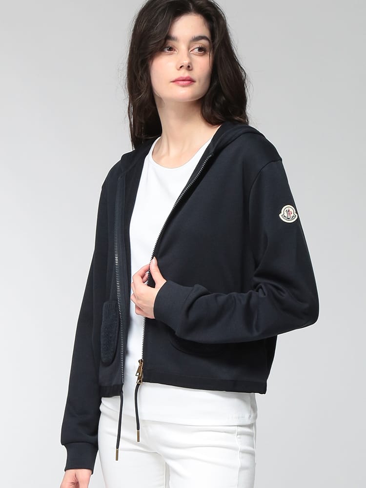 MONCLER (モンクレール) レディース パーカー フルジップ スウェットパーカー ウエストドローコード クロップド丈 MCL8G0000589A8F