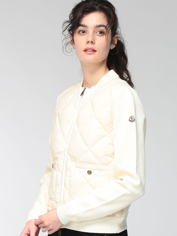 MONCLER (モンクレール) レディース ジャケット ノーカラー ダイヤキルト ダウン切り替え フルジップカーディガン MCL9B00004M1113