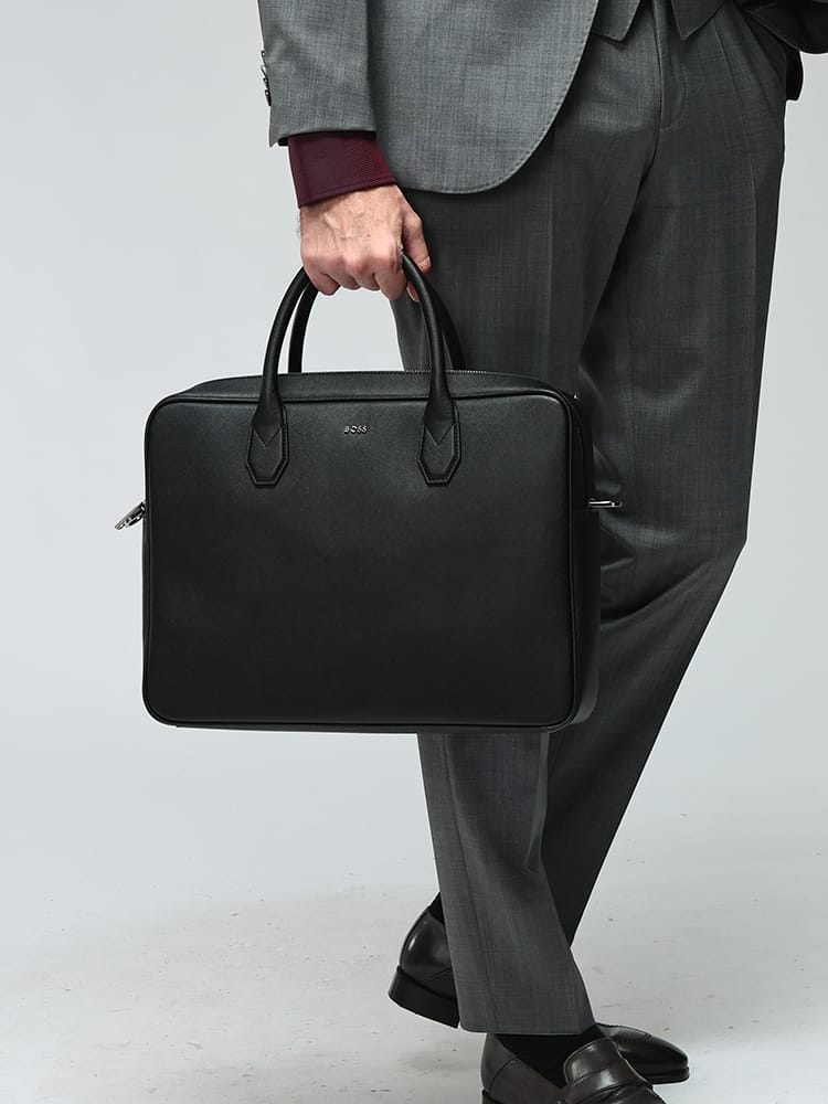 HUGO BOSS (ヒューゴボス) メンズ ブリーフバッグ 合成皮革 エンボスロゴ 2WAY ビジネスバッグ HB50536498
