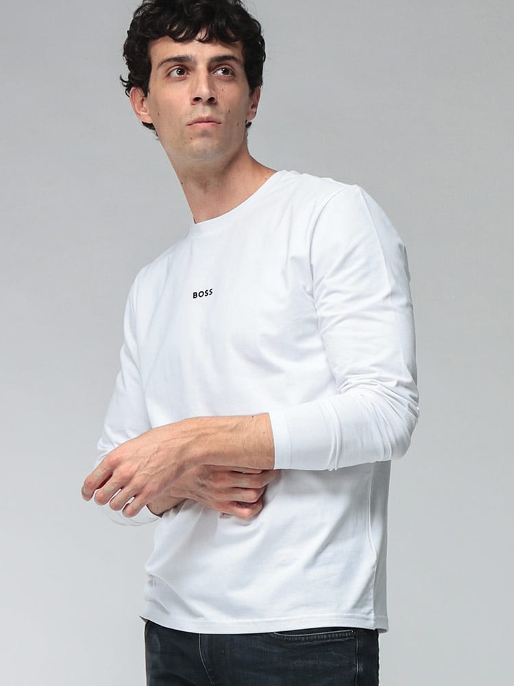 HUGO BOSS (ヒューゴボス) メンズ Tシャツ 長袖 ロゴプリント ストレッチコットン クルーネック 長袖 Tシャツ HBO50473286