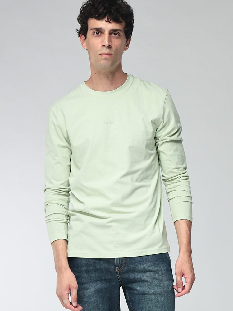 HUGO BOSS (ヒューゴボス) メンズ Tシャツ 長袖 ロゴプリント ストレッチコットン クルーネック 長袖 Tシャツ HBO50473286