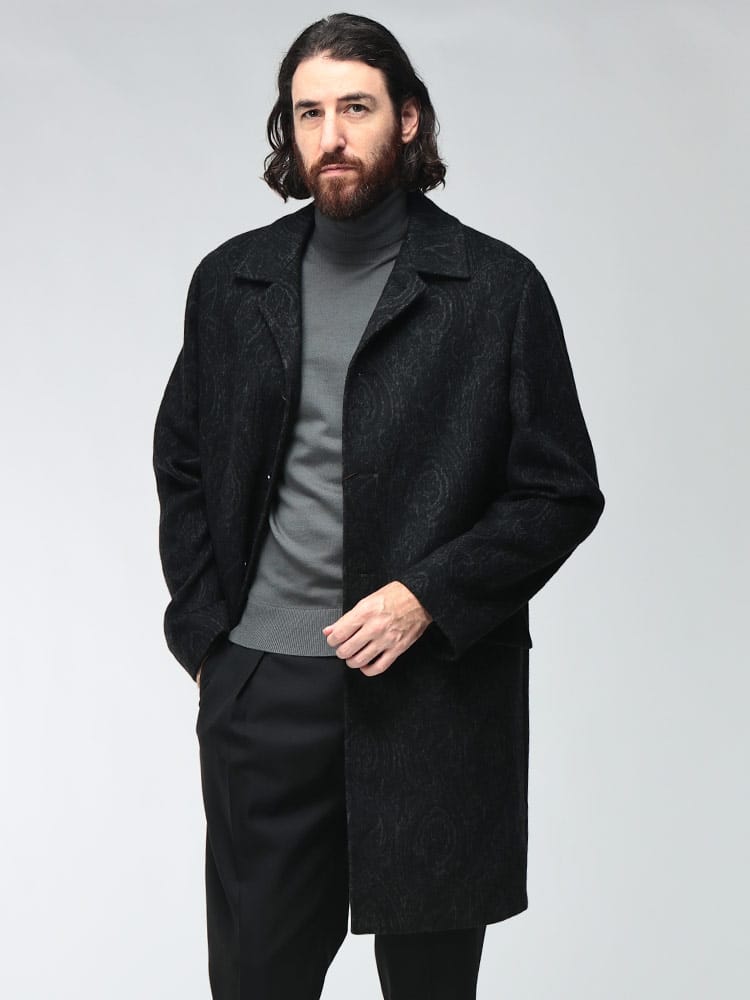 ETRO (エトロ) メンズ チェスターコート ウールカシミヤ ペイズリー柄 シングルボタン ロングコート ETMRAA003799TJB