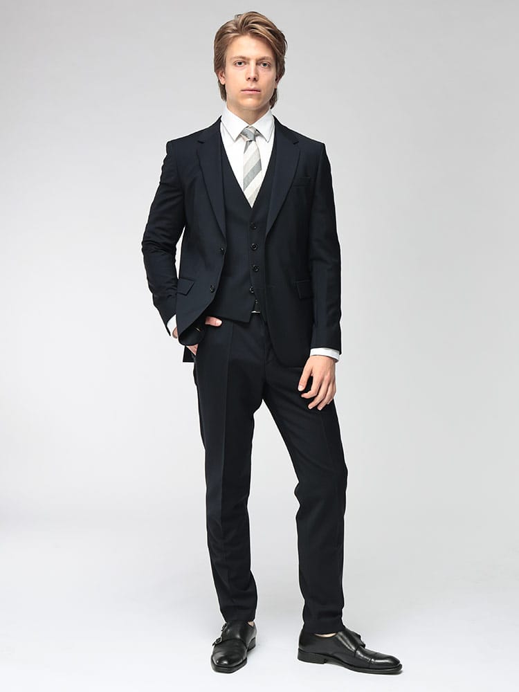 HUGO BOSS (ヒューゴボス) メンズ スーツ 3ピース ウール混 ストレッチ シングル2ツ釦 ノータック スリーピーススーツ SLIMFIT HBHG10281076