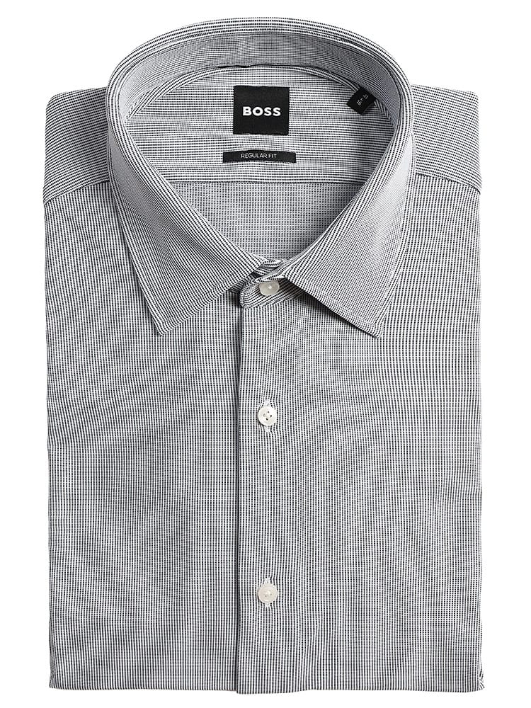 HUGO BOSS (ヒューゴボス) メンズ ワイシャツ 長袖 PERFORMANCE STRECH レギュラーフィット ケントカラー ドレスシャツ ALLOVER STRUCTURE HB50567197