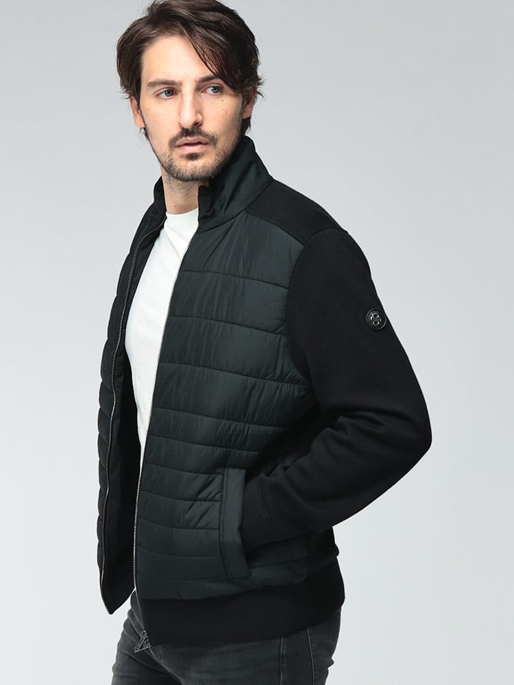 HUGO BOSS (ヒューゴボス) メンズ 中綿ジャケット ウール混 パデット×ニット 袖ロゴ フルジップブルゾン HB50570636