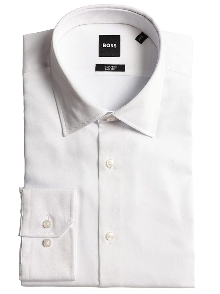 HUGO BOSS (ヒューゴボス) メンズ ワイシャツ 長袖 イージーアイロン コットン100％  ケントカラー 無地 レギュラーフィット ドレスシャツ HB50555711