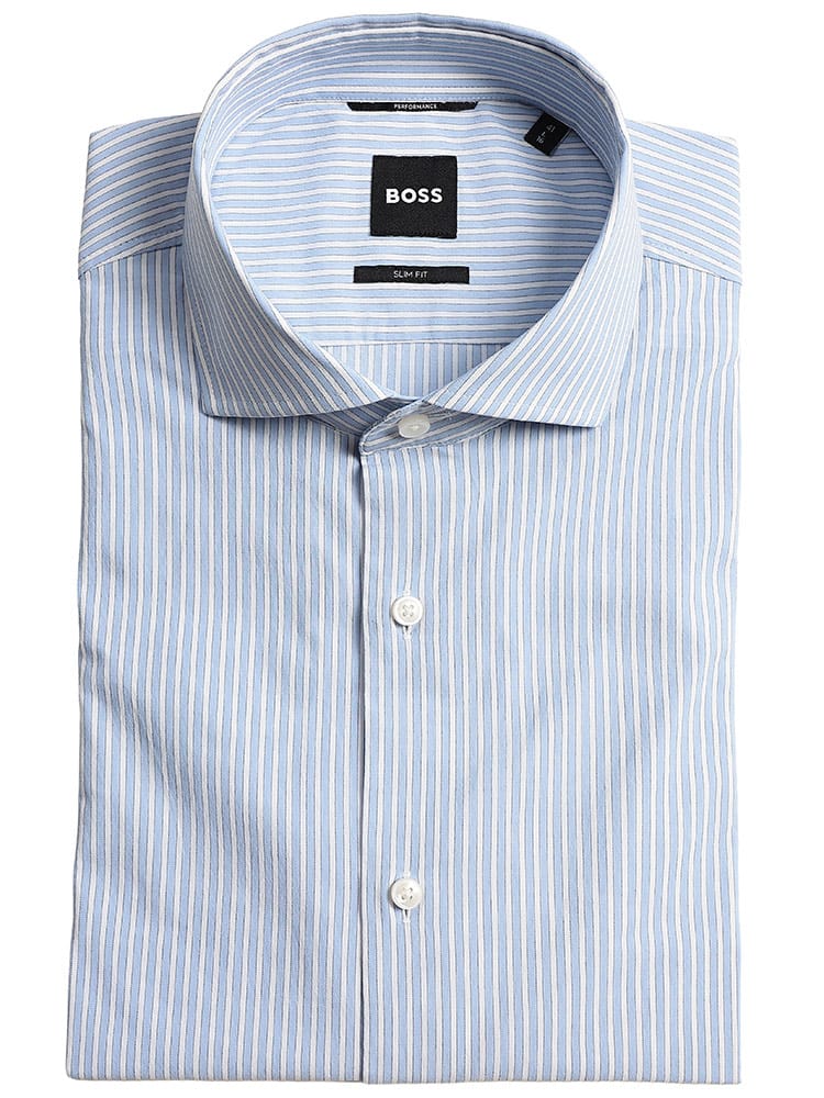 HUGO BOSS (ヒューゴボス) メンズ ワイシャツ 長袖 PERFORMANCE STRECH ストライプ スリムフィット ドレスシャツ HB50567189