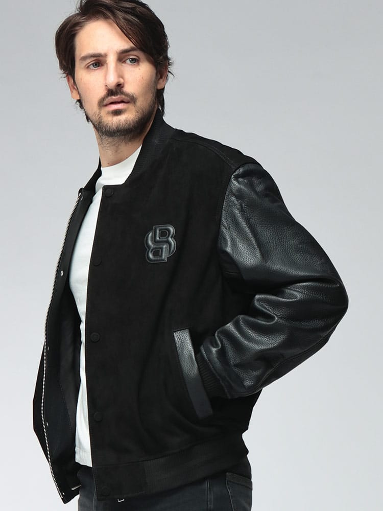HUGO BOSS (ヒューゴボス) メンズ レザージャケット モノグラムロゴ ボタン＆ジップ開閉 レザーブルゾン C-MILEON HB50564584