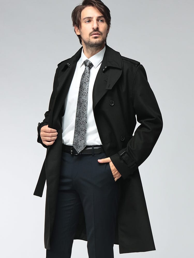 HUGO BOSS (ヒューゴボス) メンズ トレンチ コート レギュラーフィット ポイントカラー ノッチドラペル ダブルブレスト 撥水加工 ロングコート HBR50561651