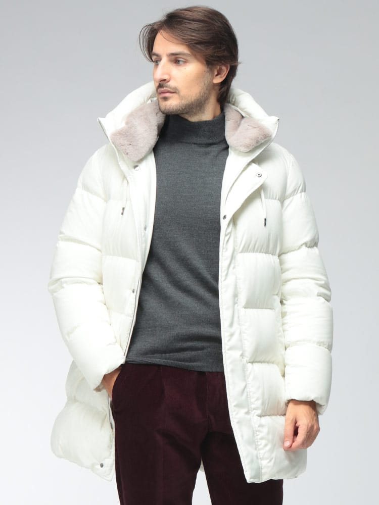 HERNO (ヘルノ) メンズ ダウンジャケット ダウンコート フード ファー着脱可能 ミドル丈 ジップ ボタン ARENDELLE HRPI001159U26F