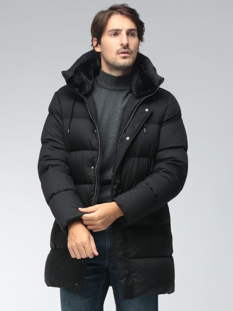 HERNO (ヘルノ) メンズ ダウンジャケット ダウンコート フード ファー着脱可能 ミドル丈 ジップ ボタン ARENDELLE HRPI001159U26F