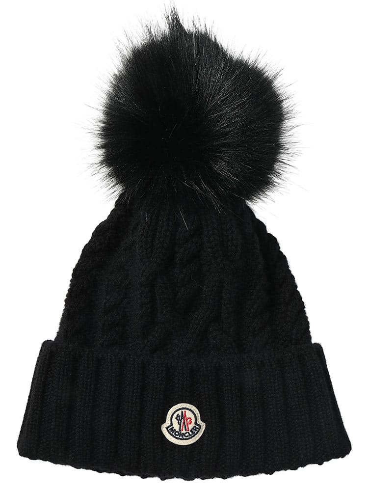 MONCLER (モンクレール) レディース ニットキャップ カシミヤ混紡 ケーブル編み アラン編み ロゴ ポンポン ビーニー MCL3B00041M4506 MCL3B00041M4506